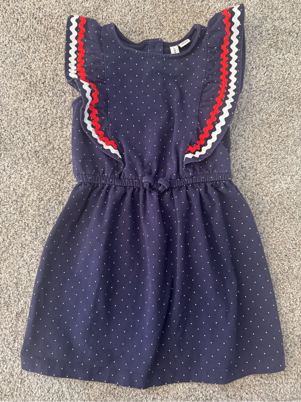 Janie and Jack Navy Polka Dot Dress with Red and White Rickrack Size 3